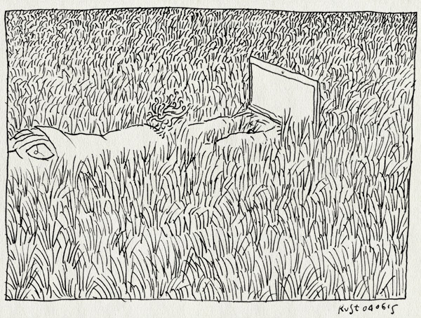 tekening 2932, buiten, burorust, computer, gras, gsa, lente, mac, werken, zon