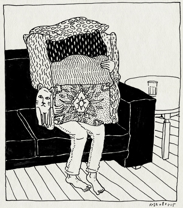 tekening 2966, bank, kussens, thuis, verstoppen