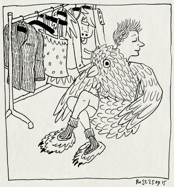 tekening 3045, boek, HIWBW, illustratie, jurian, kledingrek, kostuum, vogel, vogelkostuum