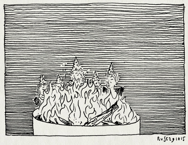 tekening 3079, hoedjes, roest, verjaardag, vuurkorf