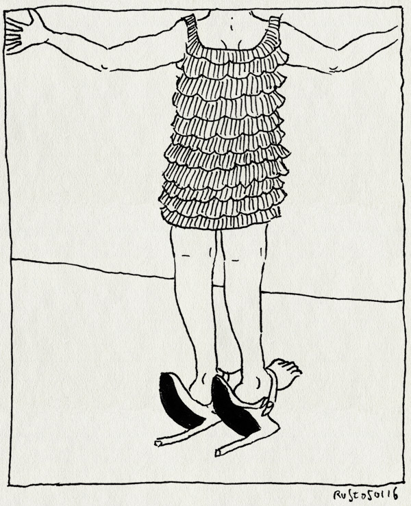 tekening 3147, bellevue lunchtheater, feminisme, golden palace, hakken, jurkje, seksbom, voorstelling